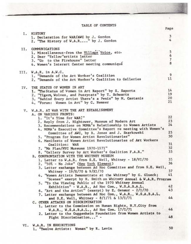 Women Artists in Revolution, <em>A Documentary Herstory of Women Artists in Revolution</em>, New York: Women Artists in Revolution (W.A.R.), 1971.