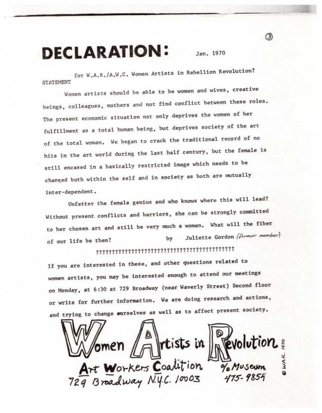 Women Artists in Revolution, <em>A Documentary Herstory of Women Artists in Revolution</em>, New York: Women Artists in Revolution (W.A.R.), 1971.