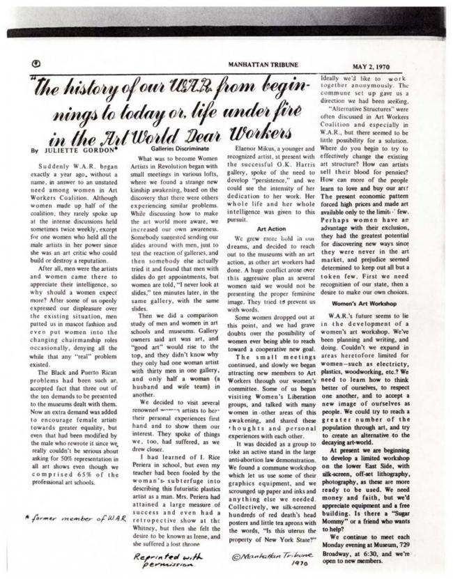 Women Artists in Revolution, <em>A Documentary Herstory of Women Artists in Revolution</em>, New York: Women Artists in Revolution (W.A.R.), 1971.