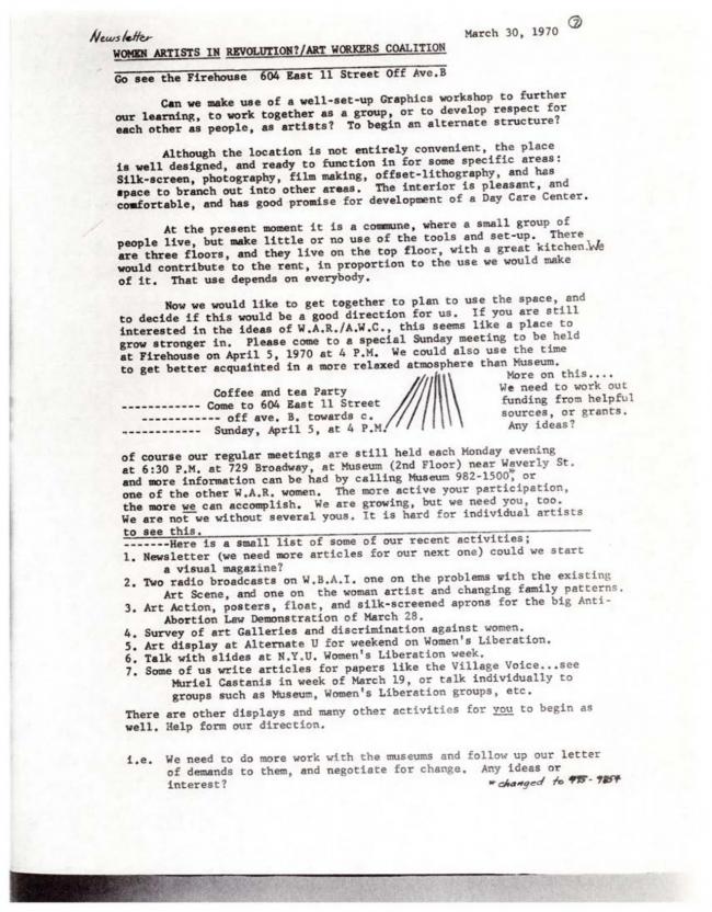Women Artists in Revolution, <em>A Documentary Herstory of Women Artists in Revolution</em>, New York: Women Artists in Revolution (W.A.R.), 1971.