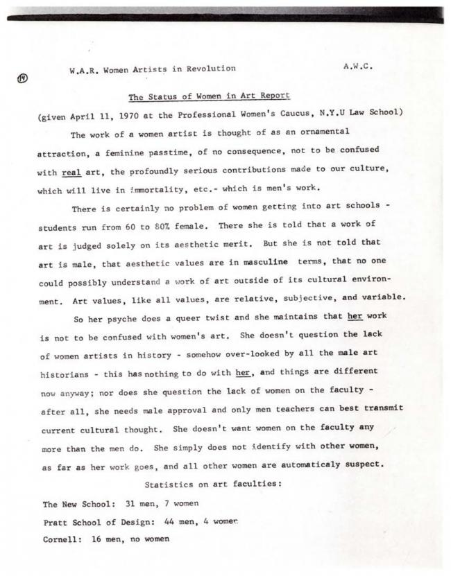 Women Artists in Revolution, <em>A Documentary Herstory of Women Artists in Revolution</em>, New York: Women Artists in Revolution (W.A.R.), 1971