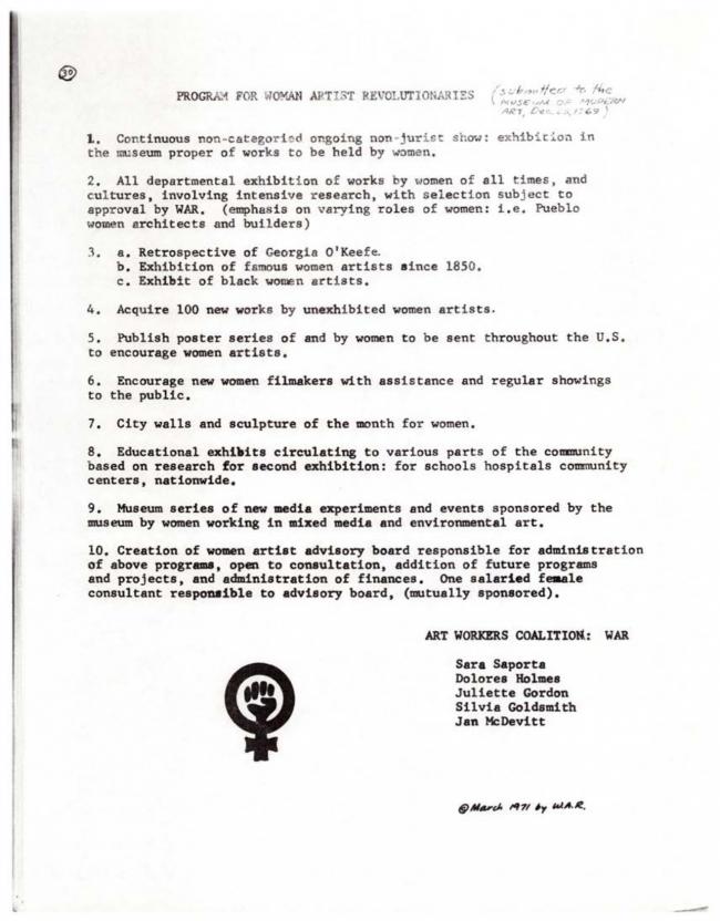 Women Artists in Revolution, <em>A Documentary Herstory of Women Artists in Revolution</em>, New York: Women Artists in Revolution (W.A.R.), 1971