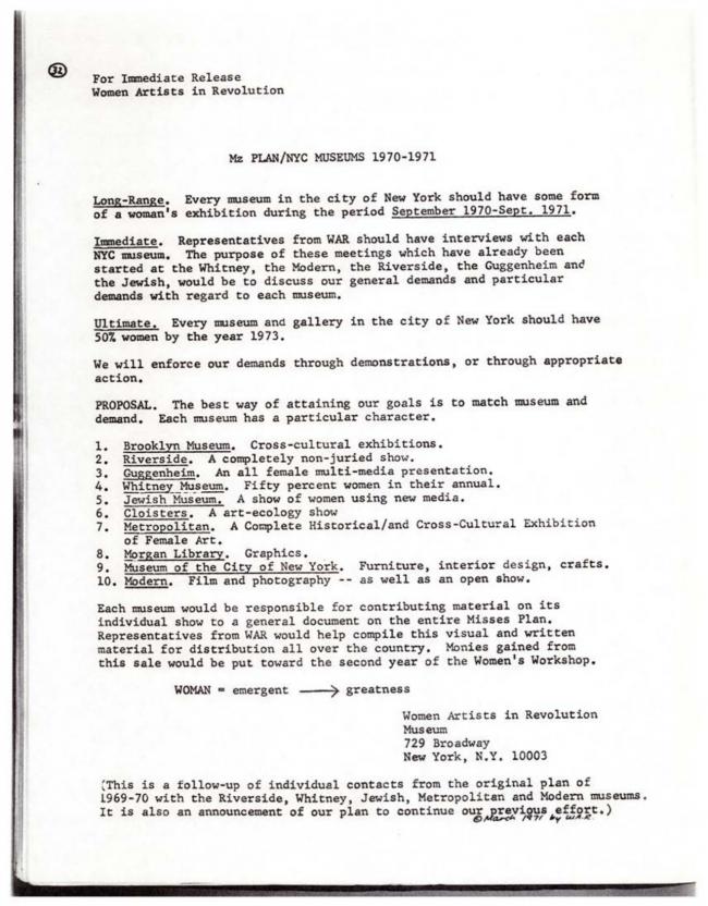 Women Artists in Revolution, <em>A Documentary Herstory of Women Artists in Revolution</em>, New York: Women Artists in Revolution (W.A.R.), 1971