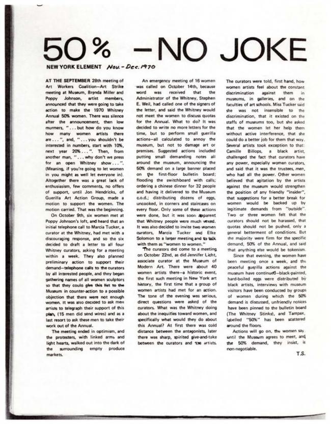 Women Artists in Revolution, <em>A Documentary Herstory of Women Artists in Revolution</em>, New York: Women Artists in Revolution (W.A.R.), 1971