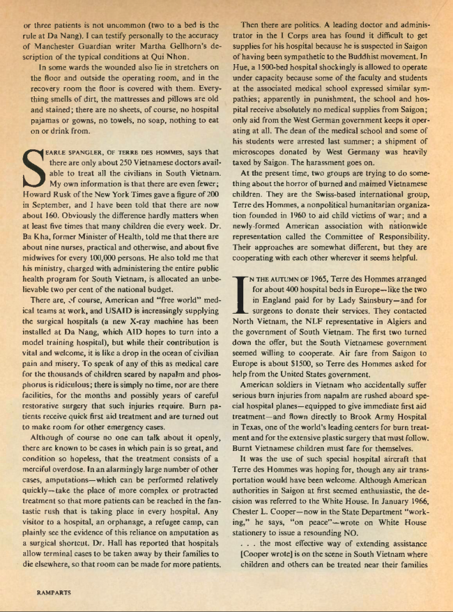 William F. Pepper y Benjamin Spock, "The Children of Vietnam” [Los niños de Vietnam], <em>Ramparts</em>, San Diego, vol. 5, n.º 7, enero, 1967, pp. 44-68