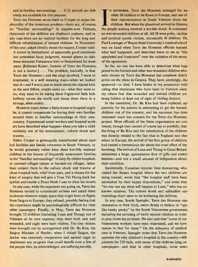 William F. Pepper y Benjamin Spock, "The Children of Vietnam” [Los niños de Vietnam], <em>Ramparts</em>, San Diego, vol. 5, n.º 7, enero, 1967, pp. 44-68