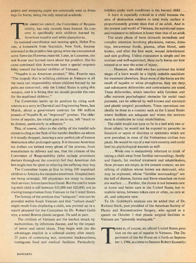 William F. Pepper y Benjamin Spock, "The Children of Vietnam” [Los niños de Vietnam], <em>Ramparts</em>, San Diego, vol. 5, n.º 7, enero, 1967, pp. 44-68