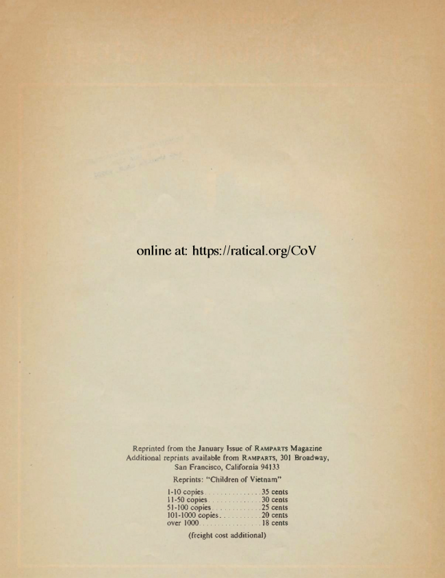 William F. Pepper y Benjamin Spock, "The Children of Vietnam” [Los niños de Vietnam], <em>Ramparts</em>, San Diego, vol. 5, n.º 7, enero, 1967, pp. 44-68