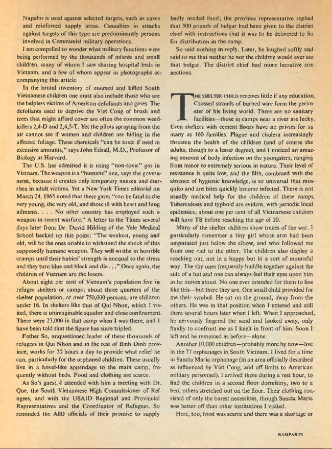 William F. Pepper y Benjamin Spock, "The Children of Vietnam” [Los niños de Vietnam], <em>Ramparts</em>, San Diego, vol. 5, n.º 7, enero, 1967, pp. 44-68