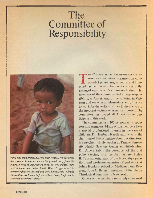 William F. Pepper y Benjamin Spock, "The Children of Vietnam” [Los niños de Vietnam], <em>Ramparts</em>, San Diego, vol. 5, n.º 7, enero, 1967, pp. 44-68