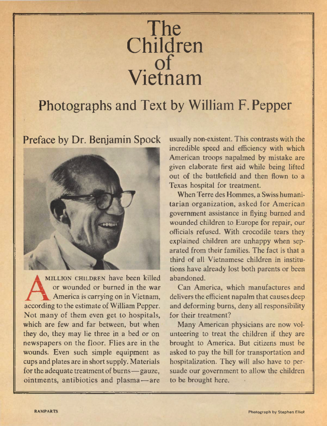 William F. Pepper y Benjamin Spock, "The Children of Vietnam” [Los niños de Vietnam], <em>Ramparts</em>, San Diego, vol. 5, n.º 7, enero, 1967, pp. 44-68