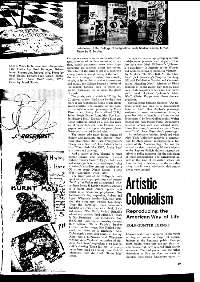 Leon Golub, "The Artist as an Angry Artist: The Obsession with Napalm”, <em>Arts Magazine</em>, New York, vol. 41, no. 6, (April 1967): 49