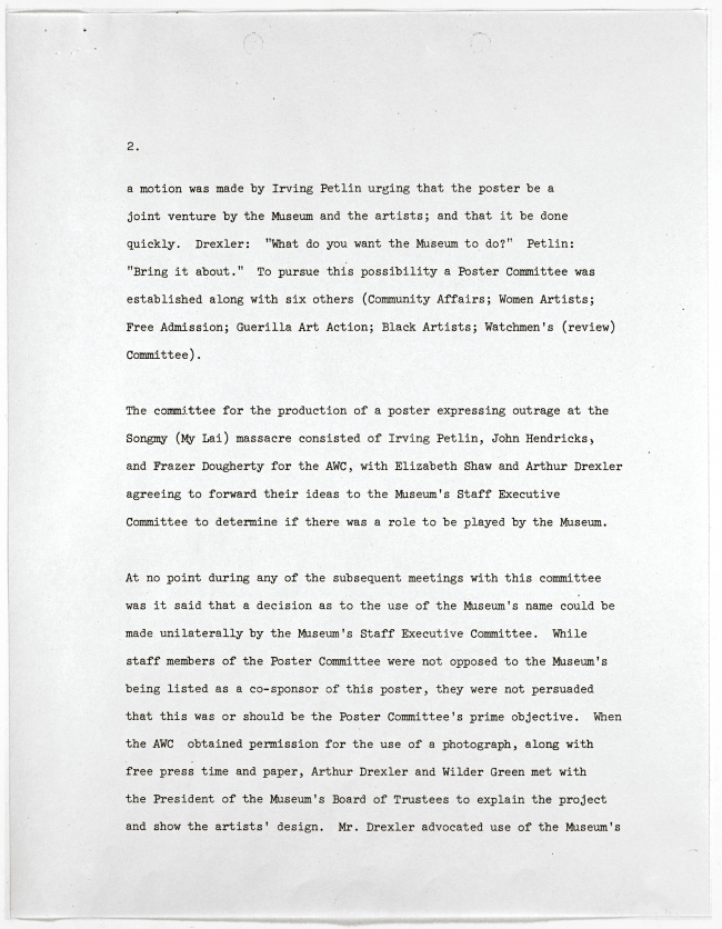 Nota de prensa <em>The Museum and the Protest Poster</em>[El Museo y el póster protesta], Nueva York, 8 de enero, 1970 
