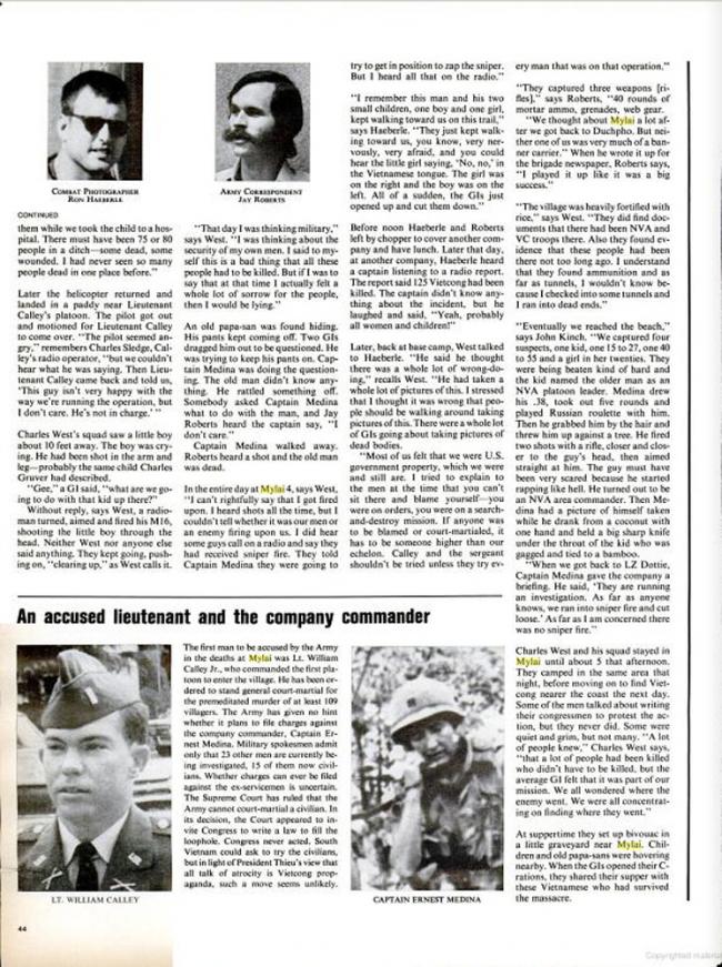 “The Massacre at My Lai” [La masacre en My Lai], <em>Life</em>, Nueva York, 5 de diciembre, 1969, pp. 44-45