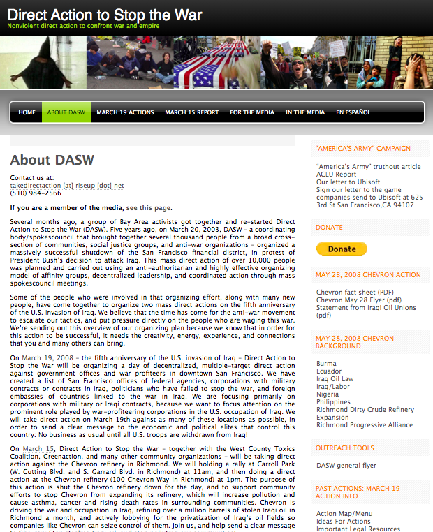 Direct Action to Stop the War (DASW) website