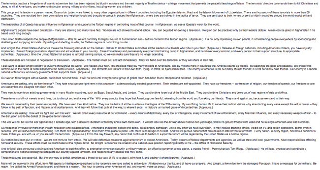 El presidente George W. Bush se dirige a la sesión conjunta del Congreso, 20 de septiembre, 2001
