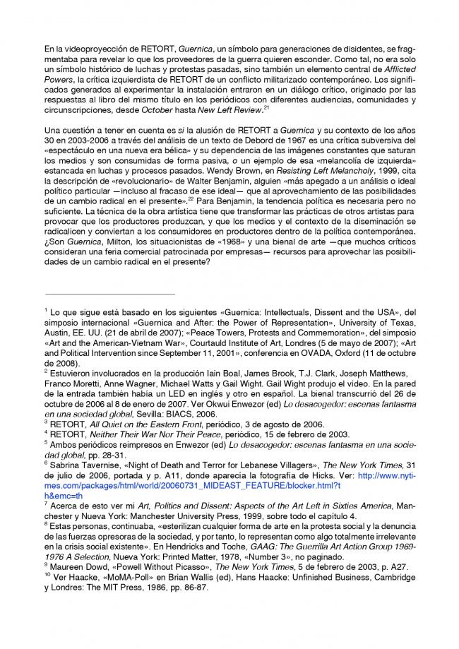 Essay by Francis Frascina, <em>Retort, Guernica, la Bienal de Sevilla de 2006 y las protestas contra la guerra</em> (Retort, Guernica, the 2006 Biennial of Seville, and Anti-War Protests), July 2018