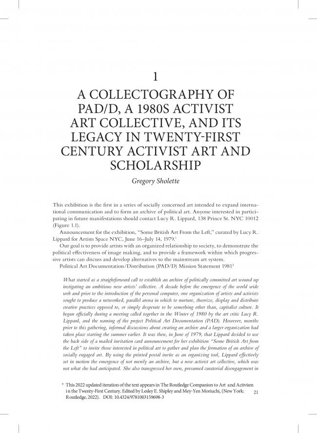A Collectography of PAD/D Political Art Documentation and Distribution: A 1980’s Activist Art and Networking Collective [Colectografía del PAD/D Political Art Documentation and Distribution. Un colectivo de redes y arte activista de 1980]