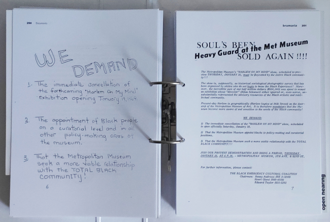 Páginas interiores de <em>Art Workers’ Coalition</em>, Madrid, Brumaria, 2010