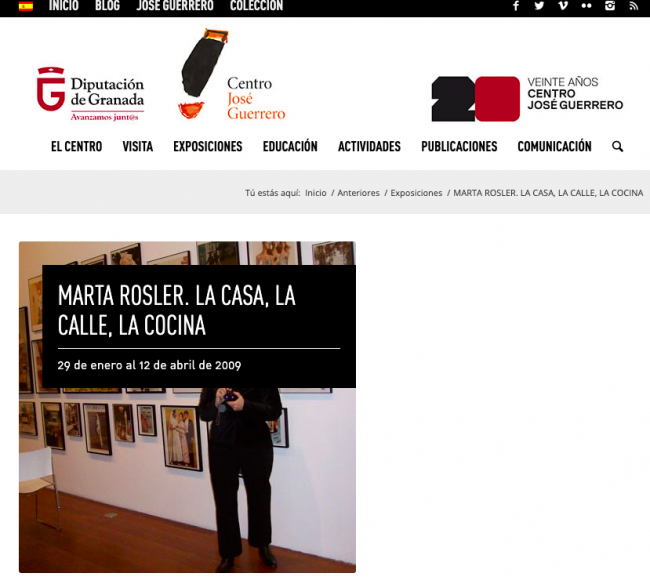 Screenshot from the Centro Guerrero website about the Martha Rosler exhibition <em>Martha Rosler: la casa, la calle, la cocina</em> (<em>The House, the Street, the Kitchen</em>)