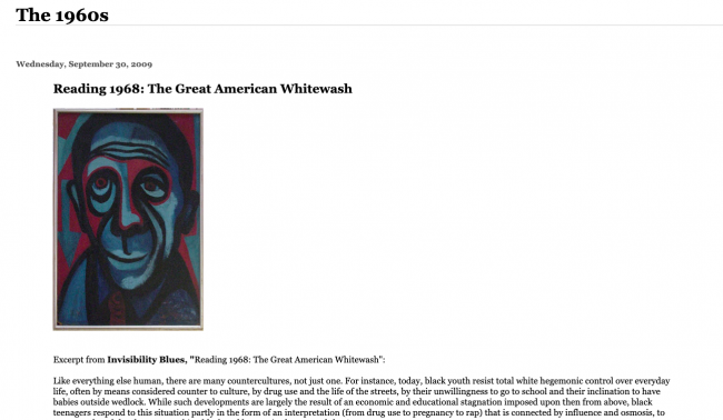 Extracto de “Reading 1968: The Great American Whitewash” [Entendiendo 1968. El gran blanqueamiento americano], disponible en: ringgoldinthe1960s.blogspot.com, 30 de septiembre, 2009 