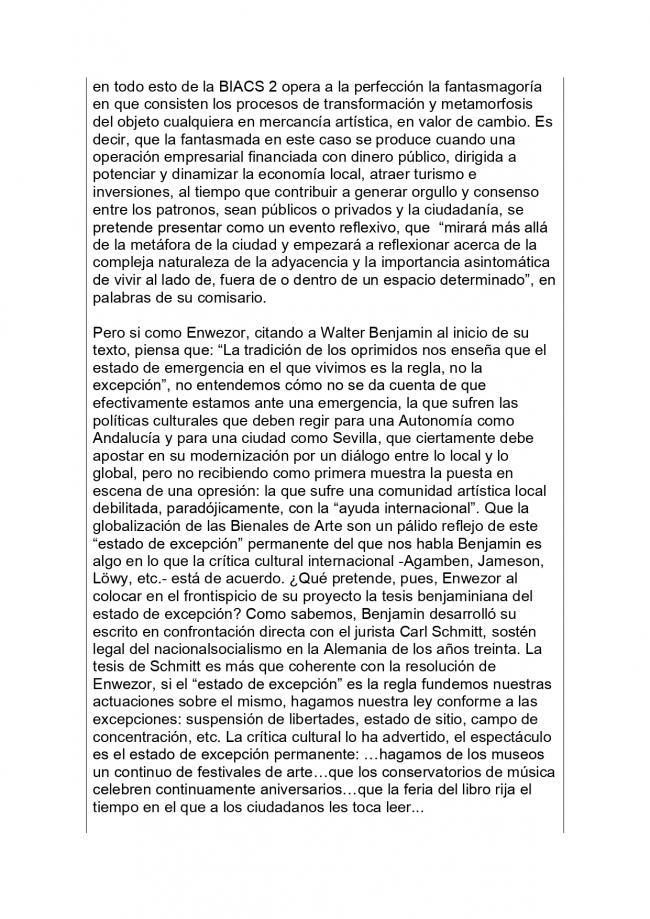 Comunicado de la Plataforma de Reflexión sobre Políticas Culturales, <em>¿otra BIACS…? ¡SERÁ POSIBLE!</em>, Sevilla, 23 de octubre, 2006