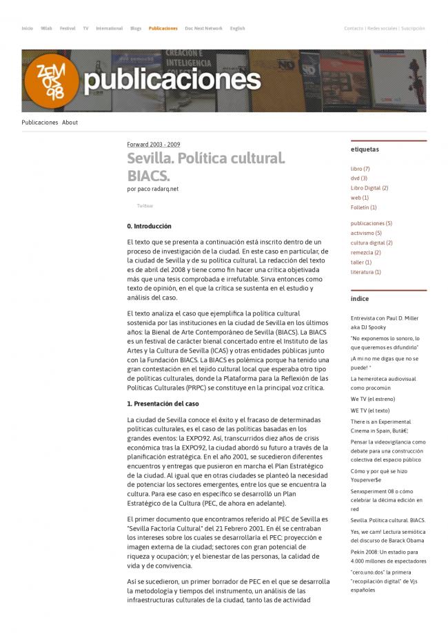 Paco González, <em>Sevilla. Política cultural. BIACS</em>, 2008. Disponible en: publicaciones.zemos98.org