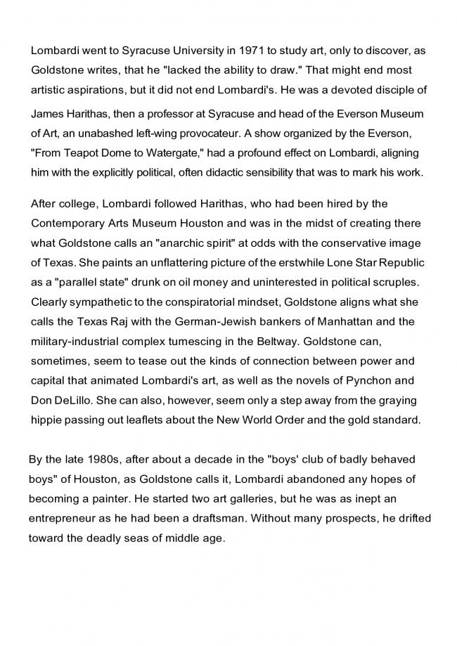 Alexander Nazaryan, “Mark Lombardi's Art Was Full of Conspiracies—Now His Death Has Become One” [La obra de Mark Lombardi estaba llena de conspiraciones; ahora su muerte también se ha convertido en una], <em>Newsweek</em>, Nueva York, 10 de marzo, 2015