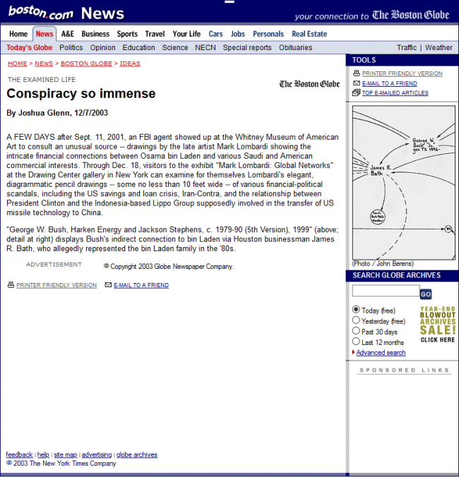 Joshua Glenn, “Conspiracy so immense”, <em>The Boston Globe</em>, Boston, July 12, 2003