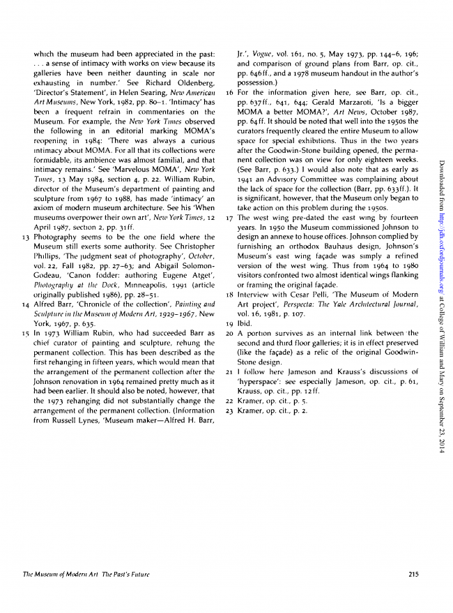 Alan Wallach, “The Museum of Modern Art: The Past’s Future” [El Museo de Arte Moderno. El futuro del pasado], <em>Journal of Design History</em>, vol. 5, n.º 3, 1992, p. 215