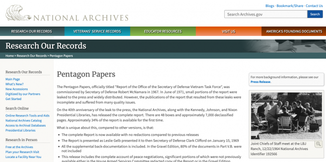 Página web de The U.S. National Archives and Records Administration