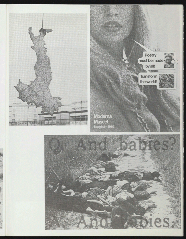 Art Workers' Coalition, <em>Q. And babies? A. And babies.</em>, in Kynaston L. McShine (ed.), <em>Information</em>, exh. cat., New York: MoMA, 181 (bottom)