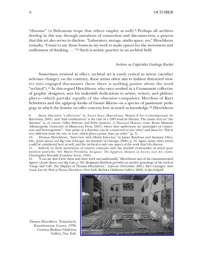 Hal Foster, “An Archival Impulse” [Un impulso archivístico], <em>October</em>, Cambridge (MA), The MIT Press, n. 110, otoño, 2004, p. 6