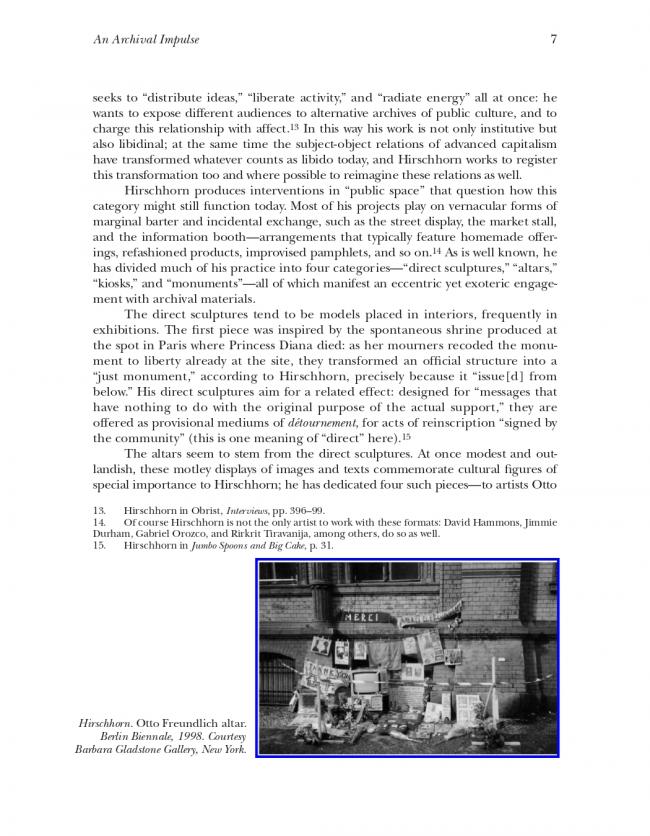 Hal Foster, “An Archival Impulse” [Un impulso archivístico], <em>October</em>, Cambridge (MA), The MIT Press, n. 110, otoño, 2004, p. 7