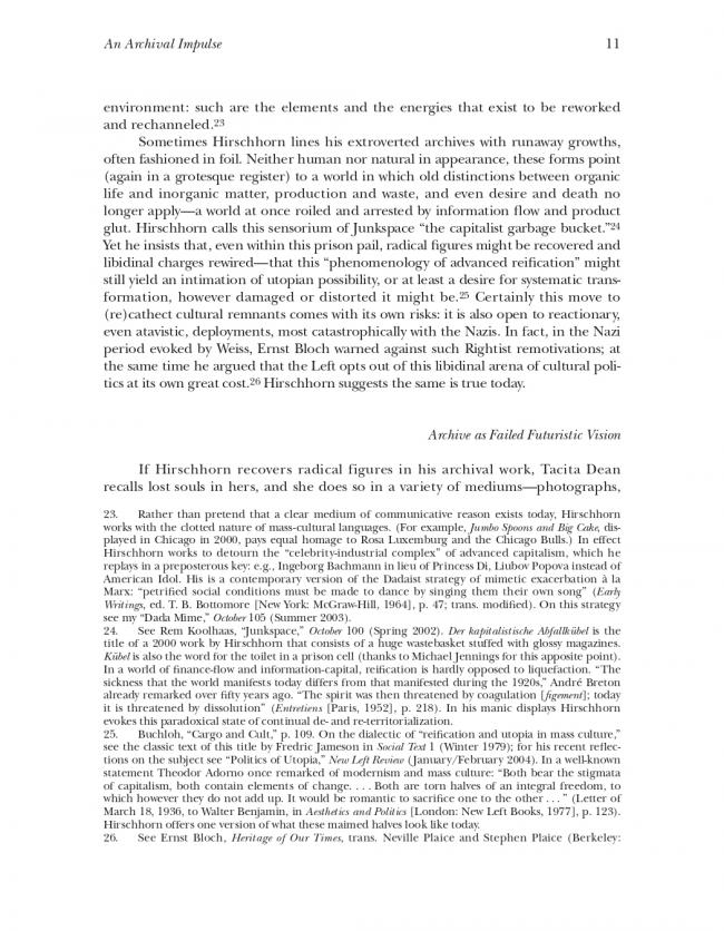 Hal Foster, “An Archival Impulse” [Un impulso archivístico], <em>October</em>, Cambridge (MA), The MIT Press, n. 110, otoño, 2004, p. 11