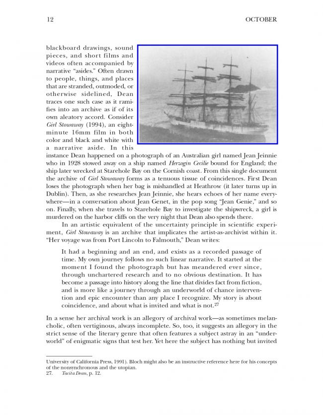 Hal Foster, “An Archival Impulse” [Un impulso archivístico], <em>October</em>, Cambridge (MA), The MIT Press, n. 110, otoño, 2004, p. 12