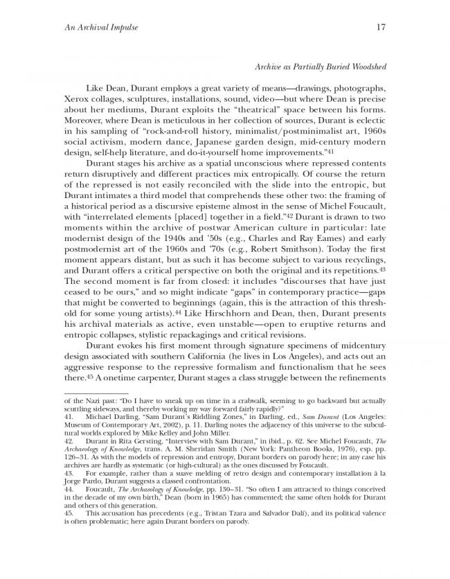 Hal Foster, “An Archival Impulse” [Un impulso archivístico], <em>October</em>, Cambridge (MA), The MIT Press, n. 110, otoño, 2004, p. 17