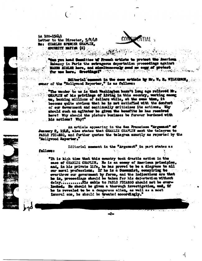 Ficha sobre Pablo Picasso del FBI, ca. 1945-1969 