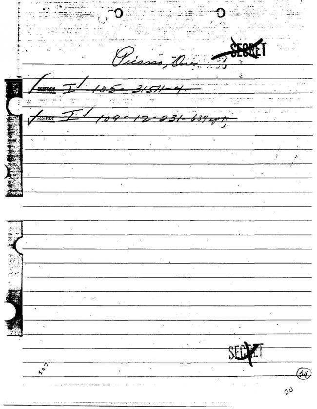 Ficha sobre Pablo Picasso del FBI, ca. 1945-1969 
