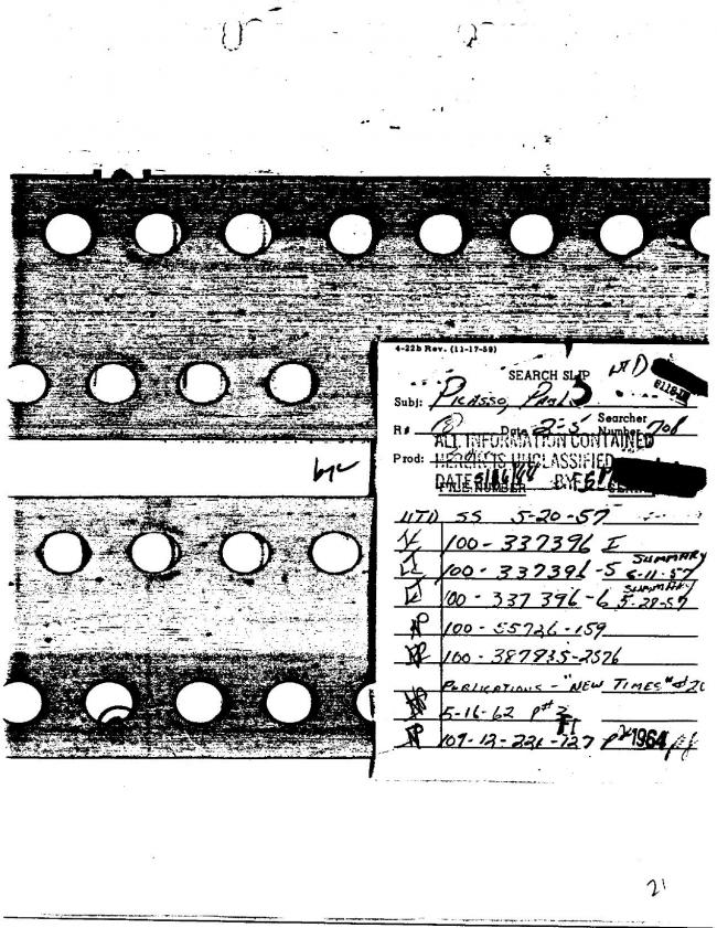 Ficha sobre Pablo Picasso del FBI, ca. 1945-1969 