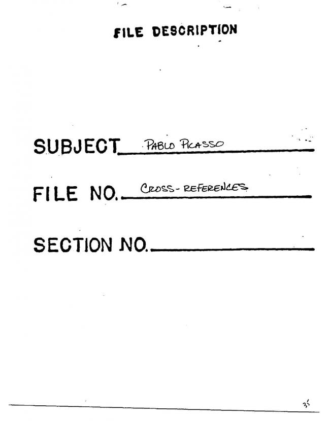 Ficha sobre Pablo Picasso del FBI, ca. 1945-1969 
