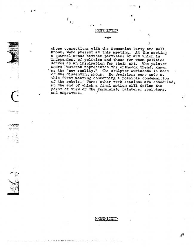 Ficha sobre Pablo Picasso del FBI, ca. 1945-1969 