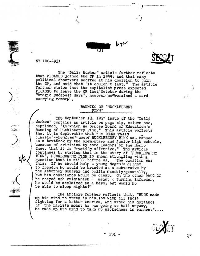 Ficha sobre Pablo Picasso del FBI, ca. 1945-1969 