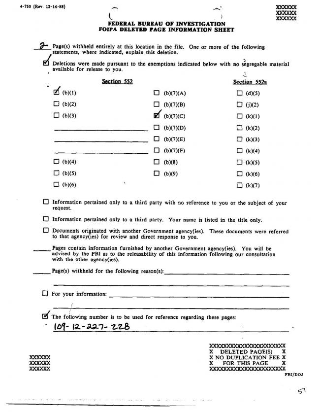 Ficha sobre Pablo Picasso del FBI, ca. 1945-1969 