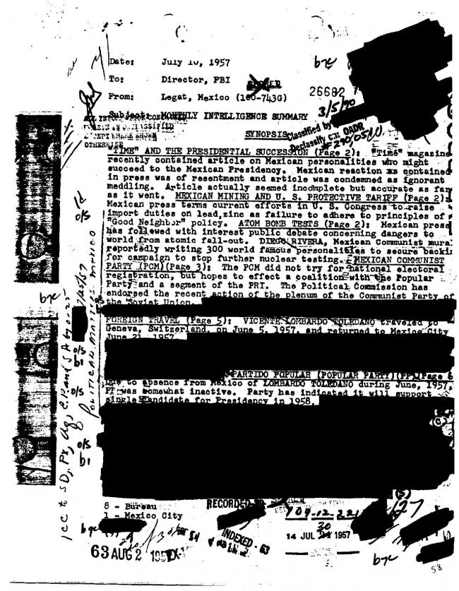Ficha sobre Pablo Picasso del FBI, ca. 1945-1969 