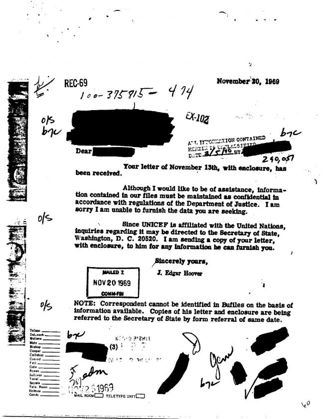 Ficha sobre Pablo Picasso del FBI, ca. 1945-1969 