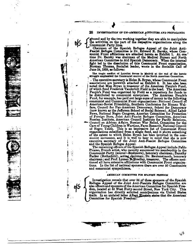Ficha sobre Pablo Picasso del FBI, ca. 1945-1969 