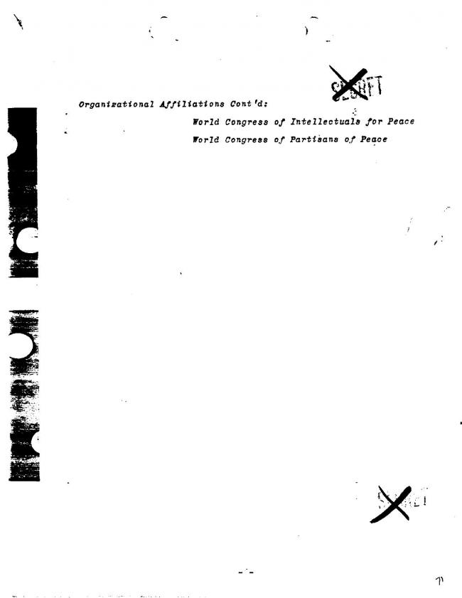 Ficha sobre Pablo Picasso del FBI, ca. 1945-1969 