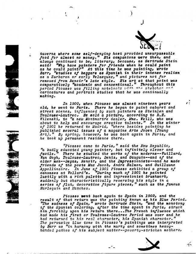 Ficha sobre Pablo Picasso del FBI, ca. 1945-1969 