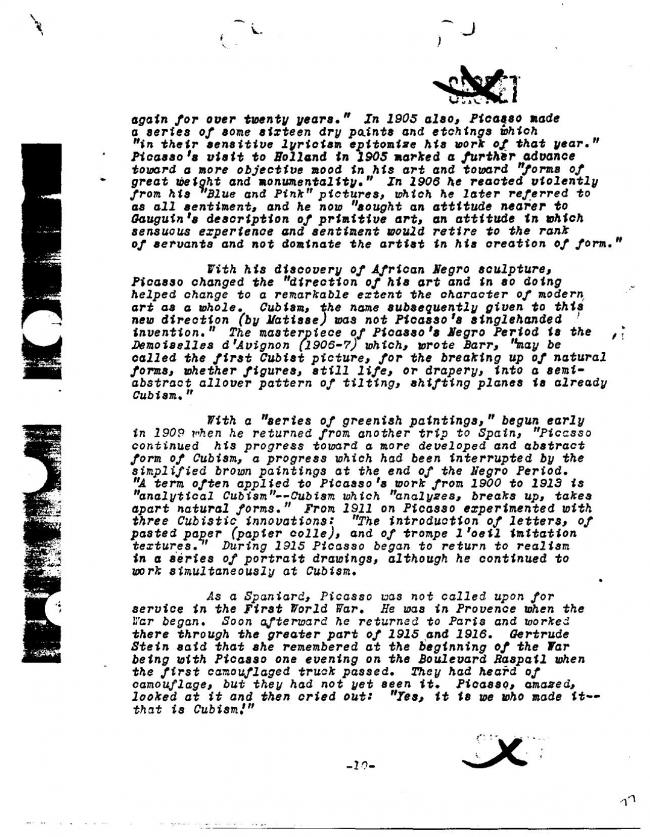 Ficha sobre Pablo Picasso del FBI, ca. 1945-1969 